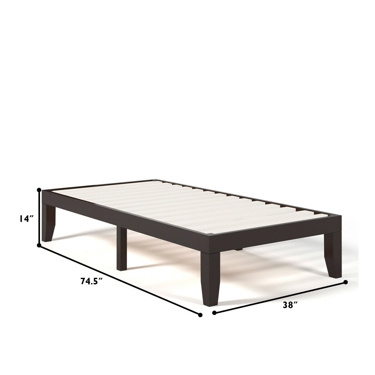 Twin Size 14 Inch Wooden Slats Bed Frame, Brown Simple Bed Frame at Gallery Canada