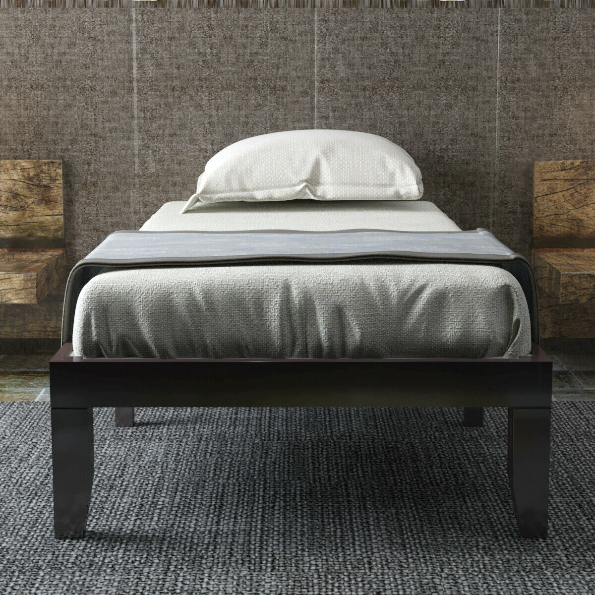 Twin Size 14 Inch Wooden Slats Bed Frame, Brown Simple Bed Frame at Gallery Canada