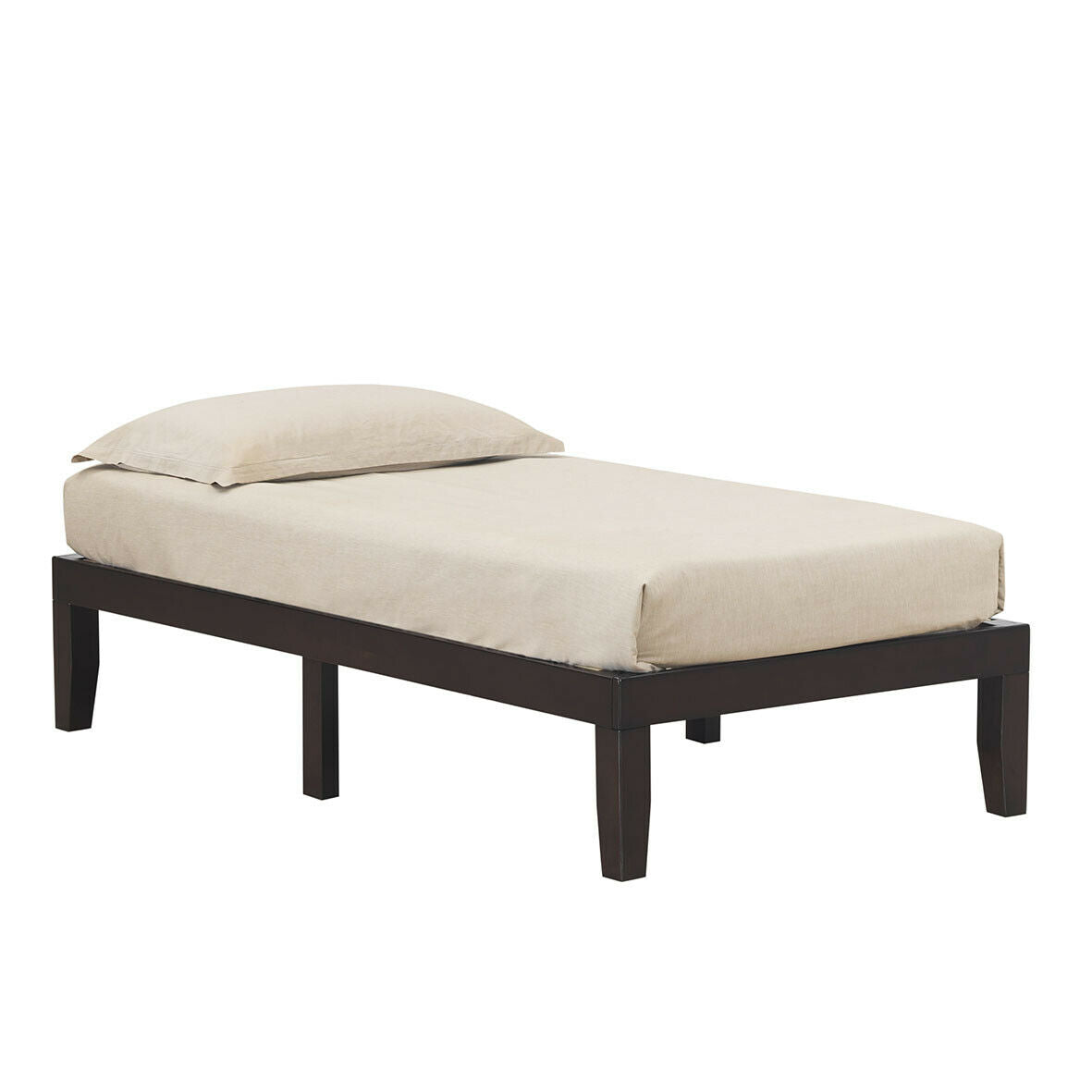 Twin Size 14 Inch Wooden Slats Bed Frame, Brown Simple Bed Frame at Gallery Canada
