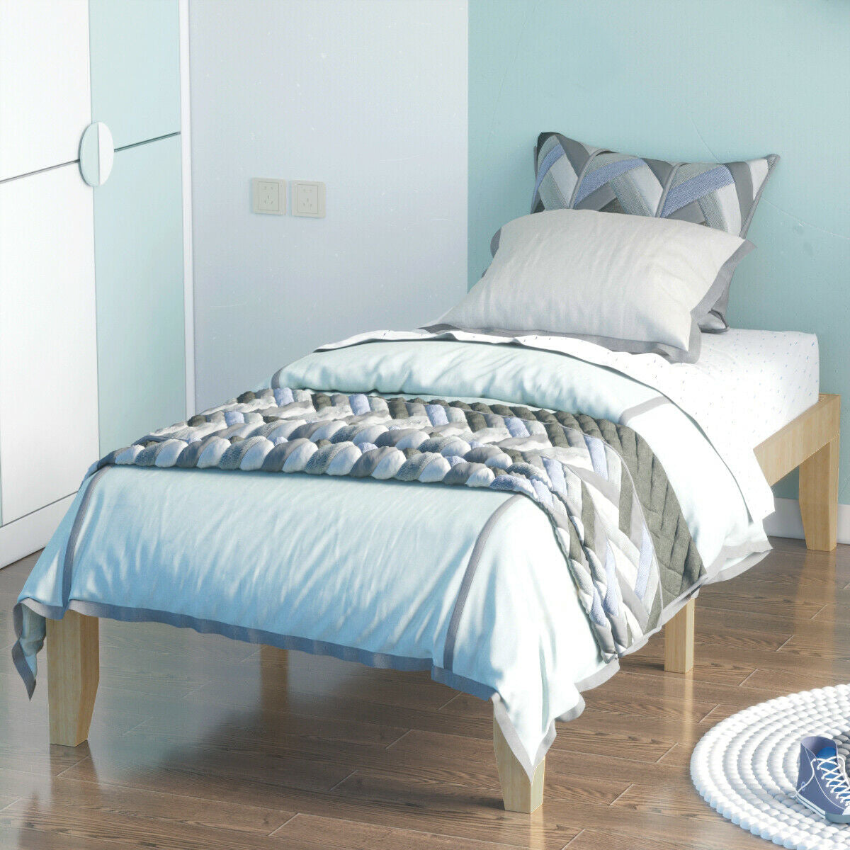 Twin Size 14 Inch Wooden Slats Mattress Frame, Natural Simple Bed Frame at Gallery Canada