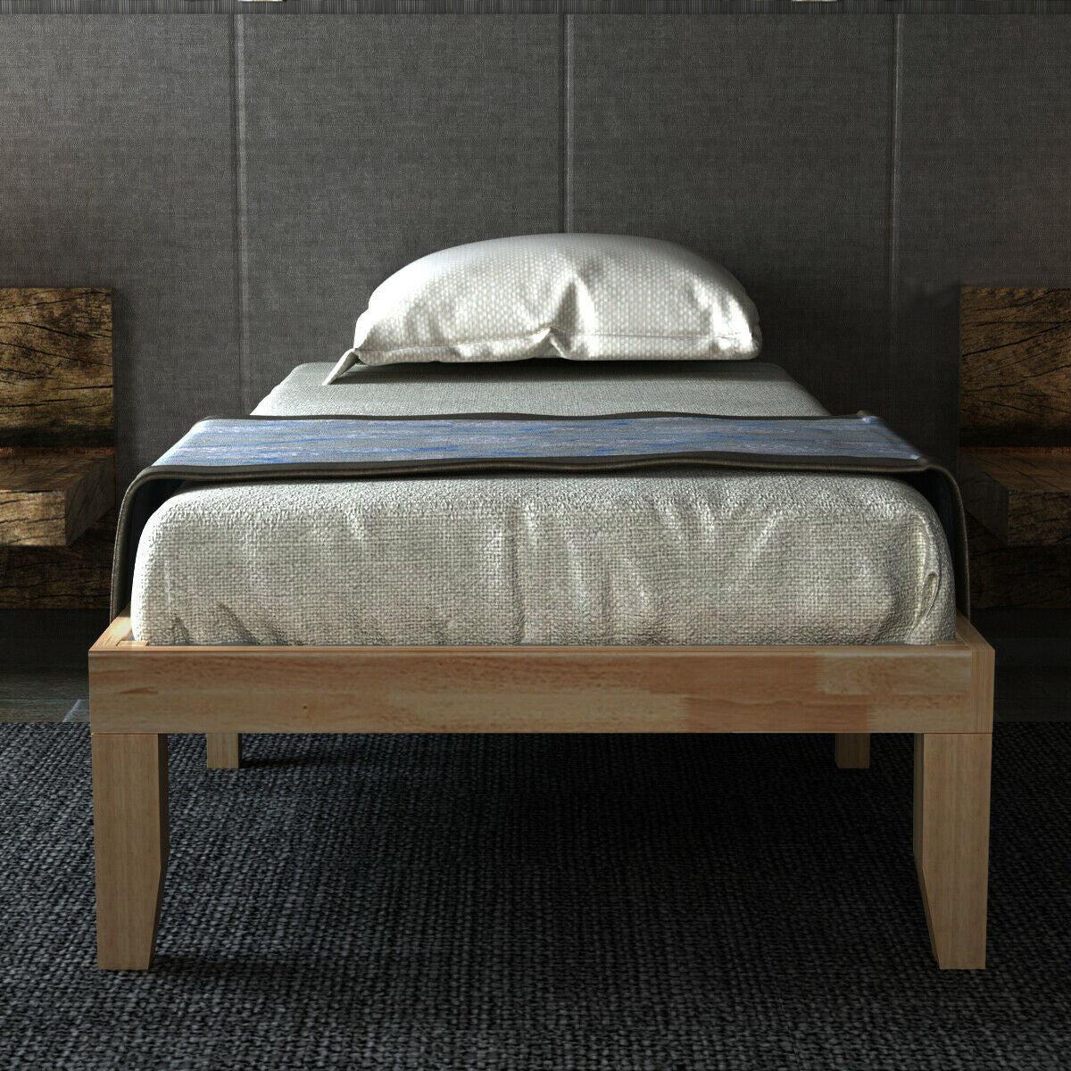 Twin Size 14 Inch Wooden Slats Mattress Frame, Natural Simple Bed Frame at Gallery Canada