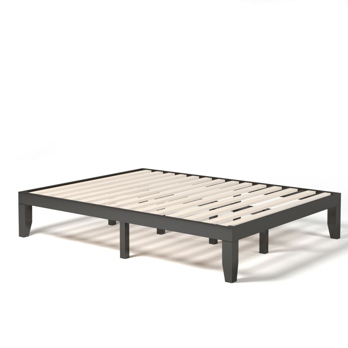 Queen Size 14 Inch Wooden Bed Frame, Mattress, Brown Simple Bed Frame at Gallery Canada
