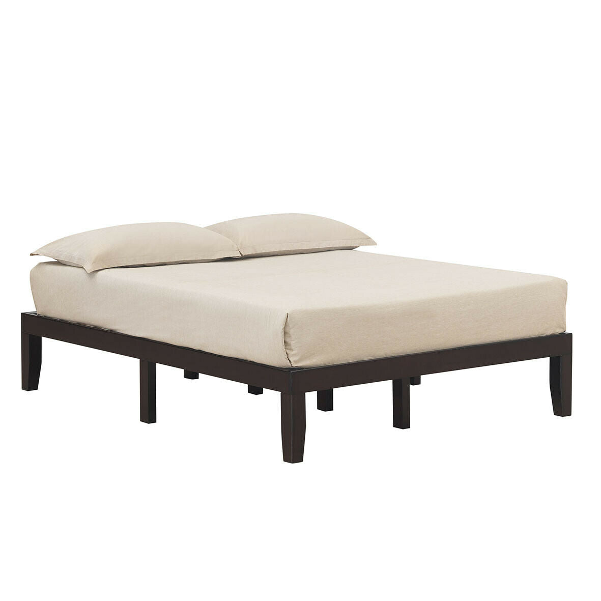 Queen Size 14 Inch Wooden Bed Frame, Mattress, Brown Simple Bed Frame at Gallery Canada