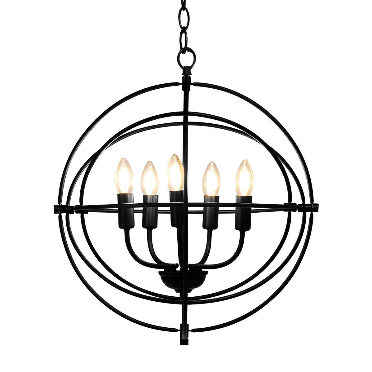20 Inch 5 Lights Metal Chandelier, Pivoting Interlocking Rings, Black Ceiling Lights Black at Gallery Canada