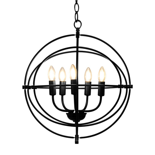 20 Inch 5 Lights Metal Chandelier, Pivoting Interlocking Rings, Black Ceiling Lights Black at Gallery Canada