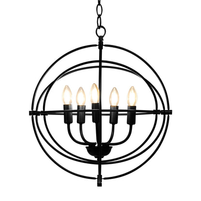 20 Inch 5 Lights Metal Chandelier, Pivoting Interlocking Rings, Black Ceiling Lights at Gallery Canada