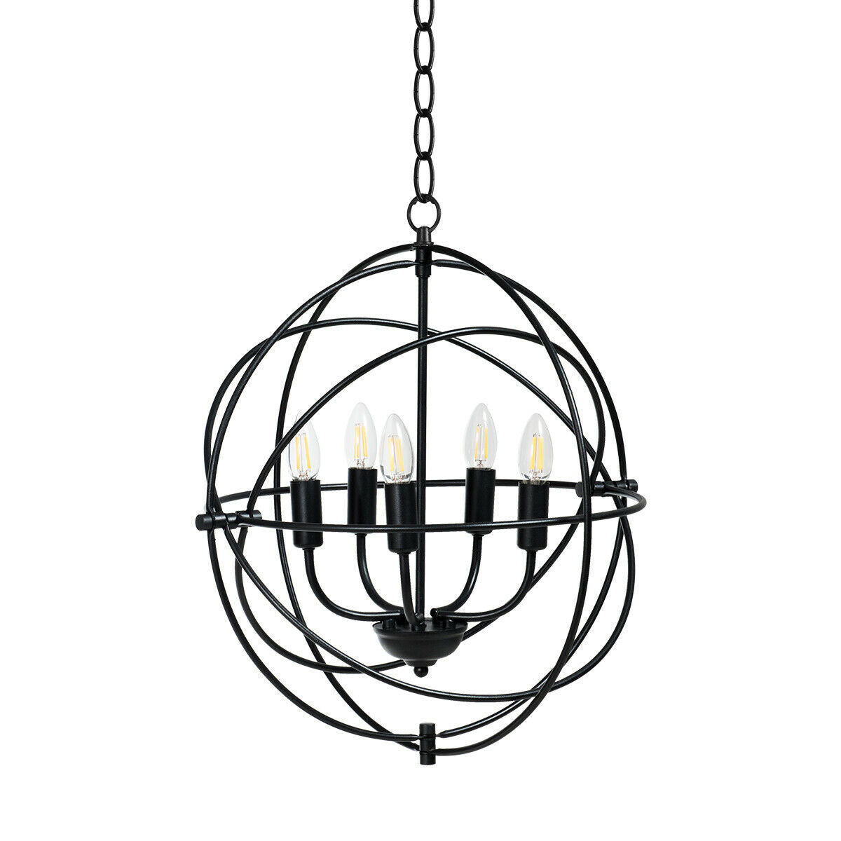 20 Inch 5 Lights Metal Chandelier, Pivoting Interlocking Rings, Black Ceiling Lights at Gallery Canada