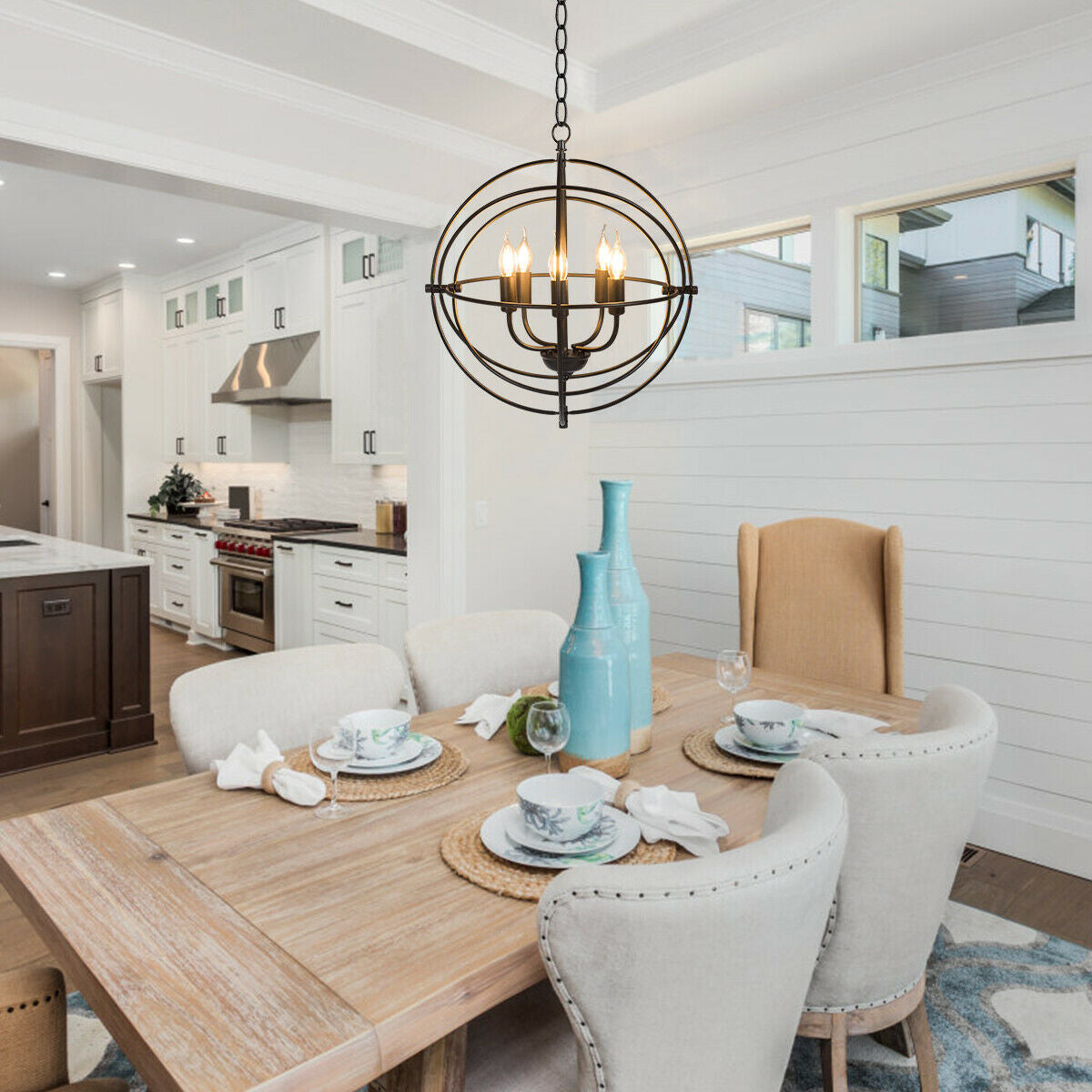 20 Inch 5 Lights Metal Chandelier, Pivoting Interlocking Rings, Black Ceiling Lights at Gallery Canada
