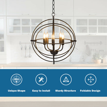 20 Inch 5 Lights Metal Chandelier, Pivoting Interlocking Rings, Black Ceiling Lights at Gallery Canada