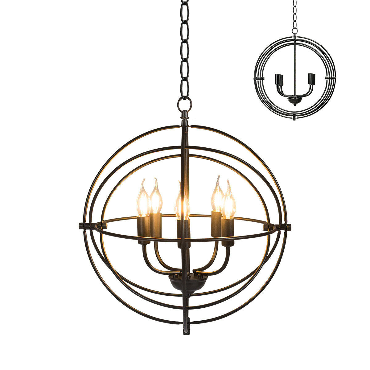 20 Inch 5 Lights Metal Chandelier, Pivoting Interlocking Rings, Black Ceiling Lights at Gallery Canada