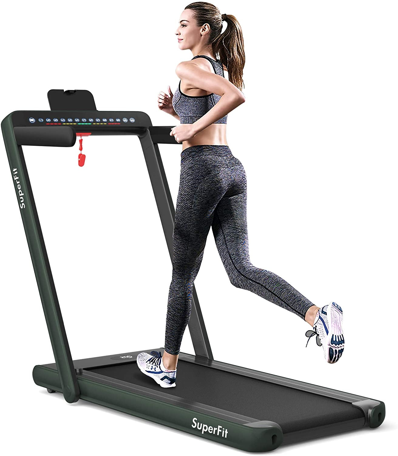 Electric Folding Treadmill, Dual Display, Speaker, Green Treadmills at Gallery Canada