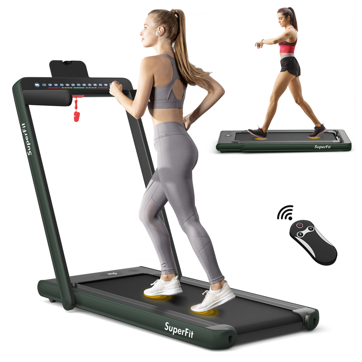 Electric Folding Treadmill, Dual Display, Speaker, Green Treadmills at Gallery Canada