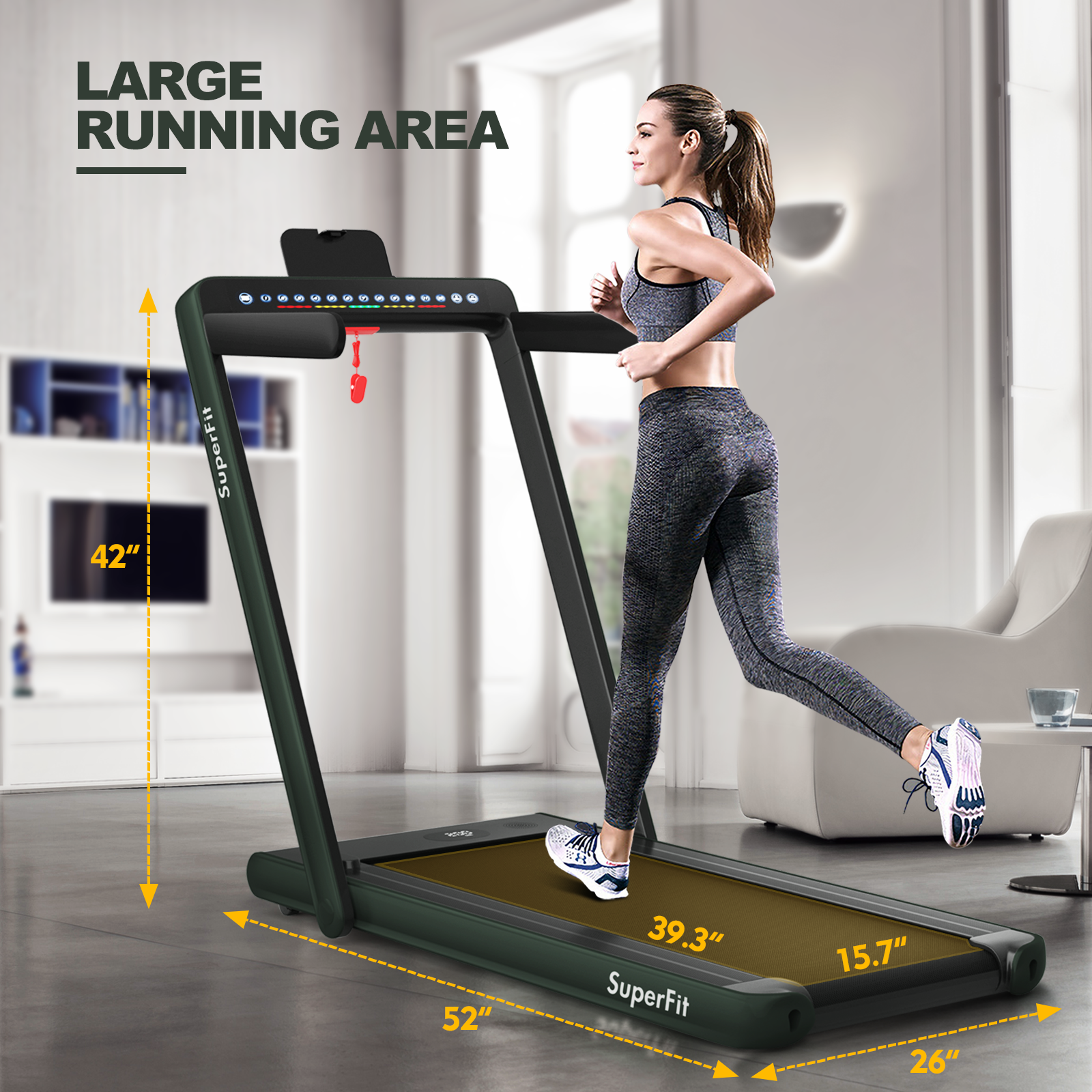 Electric Folding Treadmill, Dual Display, Speaker, Green Treadmills at Gallery Canada
