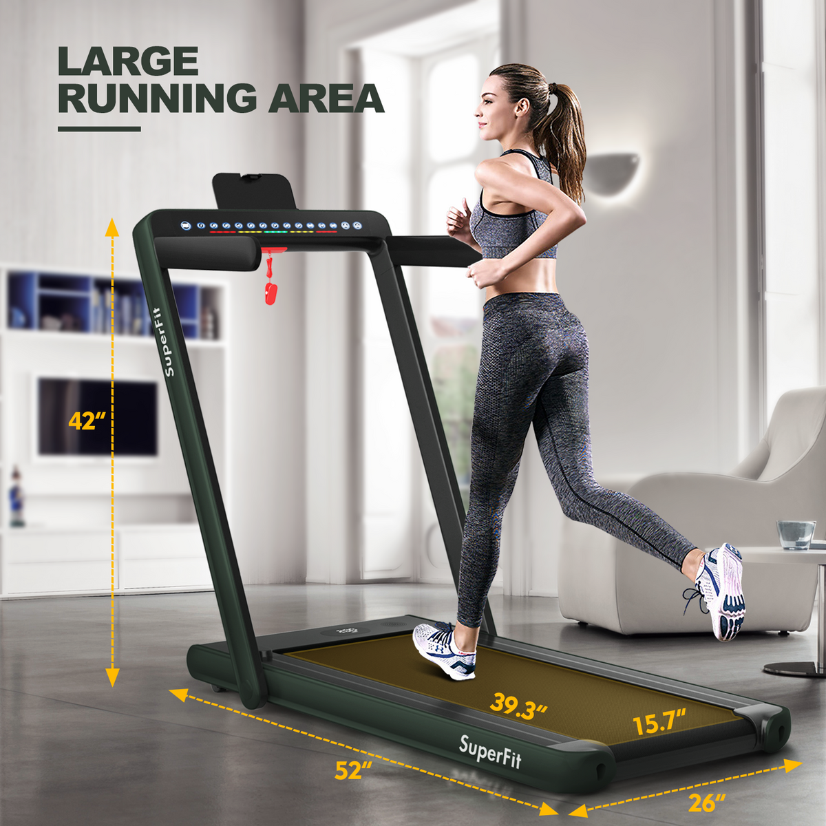 Electric Folding Treadmill, Dual Display, Speaker, Green Treadmills at Gallery Canada
