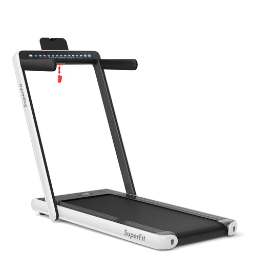 2-in-1 Electric Folding Treadmill, Dual Display Speaker, White Treadmills White at Gallery Canada