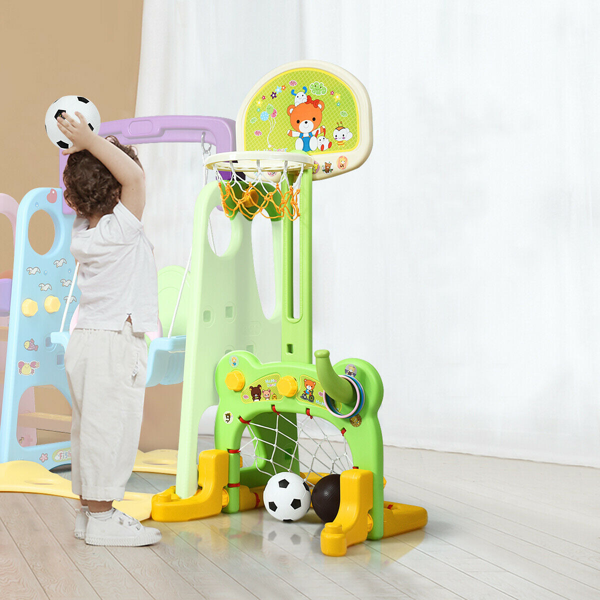 6-In-1 Climber Swing Basketball Hoop Football Gate, Multicolor Climbers & Slides at Gallery Canada