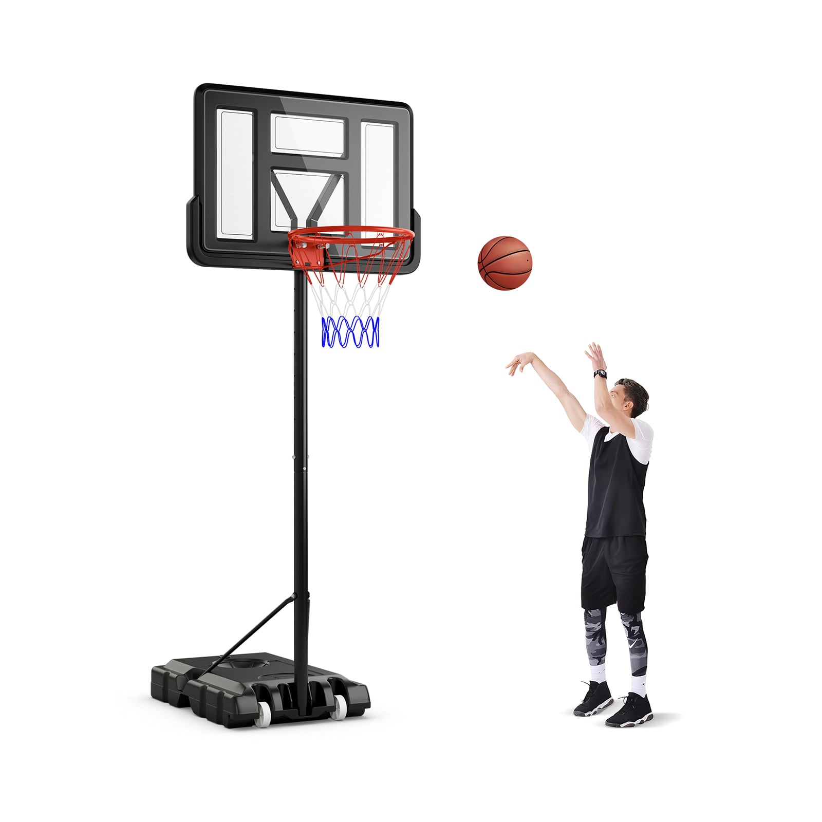 Portable Basketball Hoop, 4.4-10 Feet Adjustable, 2 Wheels, Fillable Base, Black Sport Equipments at Gallery Canada
