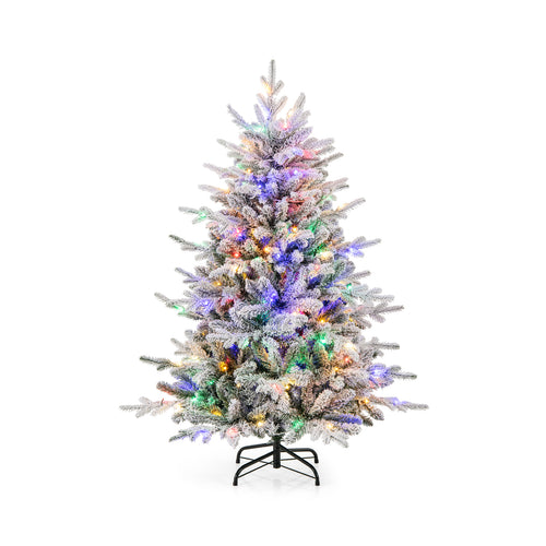 4.5 ft Flocked Christmas Tree, 8 Lighting Modes, Multi-Color LED Lights, Green