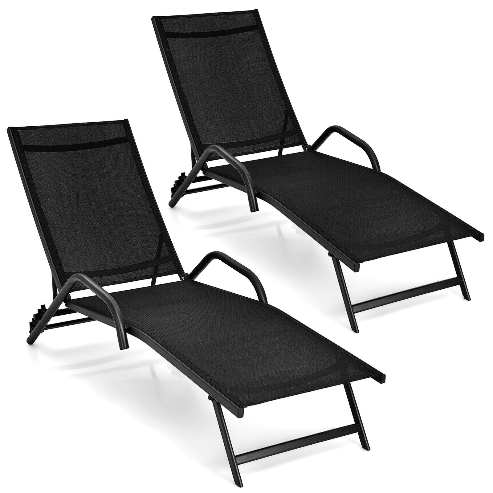 Outdoor Chaise Lounge, 5-Position Adjustable Backrest, Black Outdoor Chaise Lounges at Gallery Canada