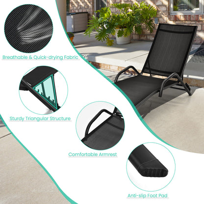 Outdoor Chaise Lounge, 5-Position Adjustable Backrest, Black Outdoor Chaise Lounges at Gallery Canada