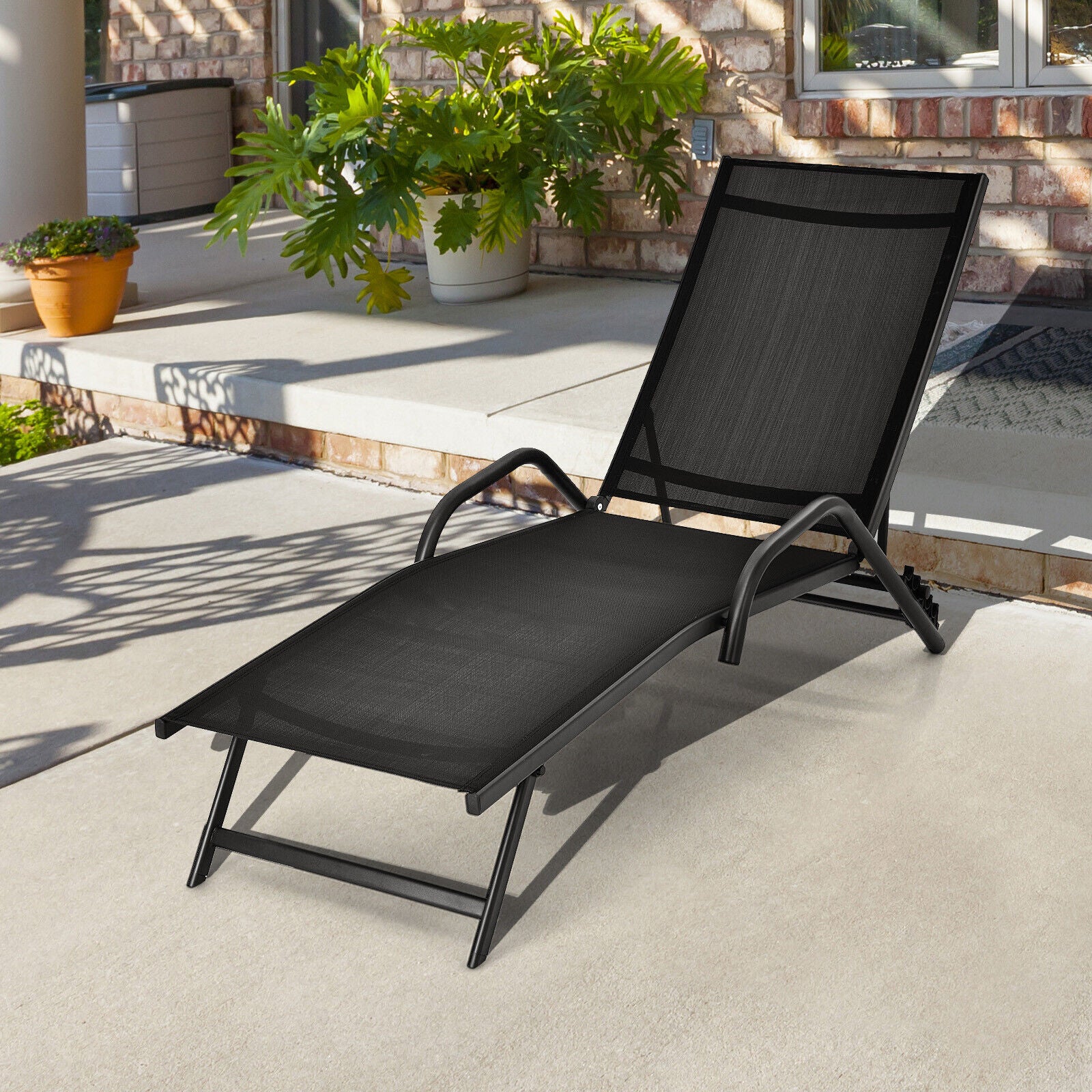 Outdoor Chaise Lounge, 5-Position Adjustable Backrest, Black Outdoor Chaise Lounges at Gallery Canada