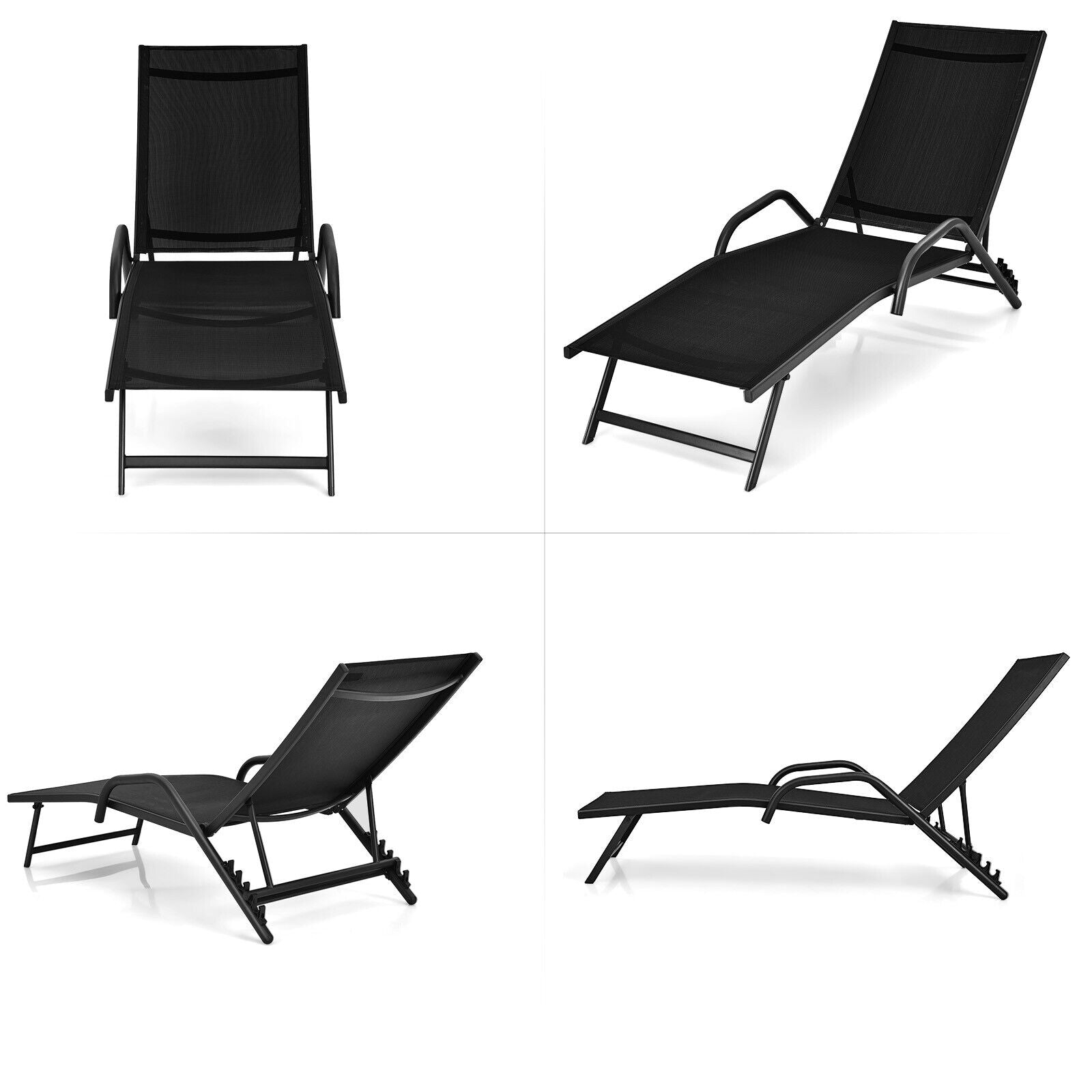 Outdoor Chaise Lounge, 5-Position Adjustable Backrest, Black Outdoor Chaise Lounges at Gallery Canada