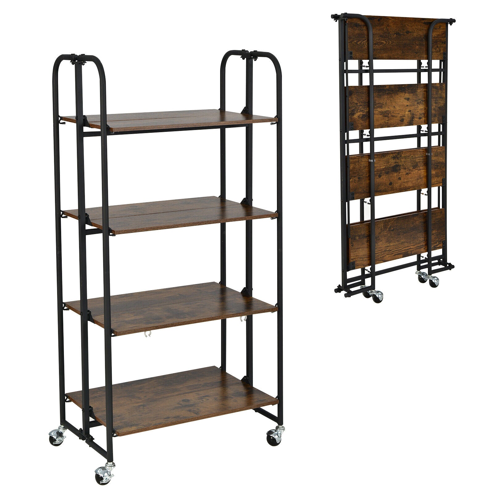 Foldable Rolling Cart, 4-Tier Storage Shelves For Kitchen Kitchen Islands & Carts at Gallery Canada