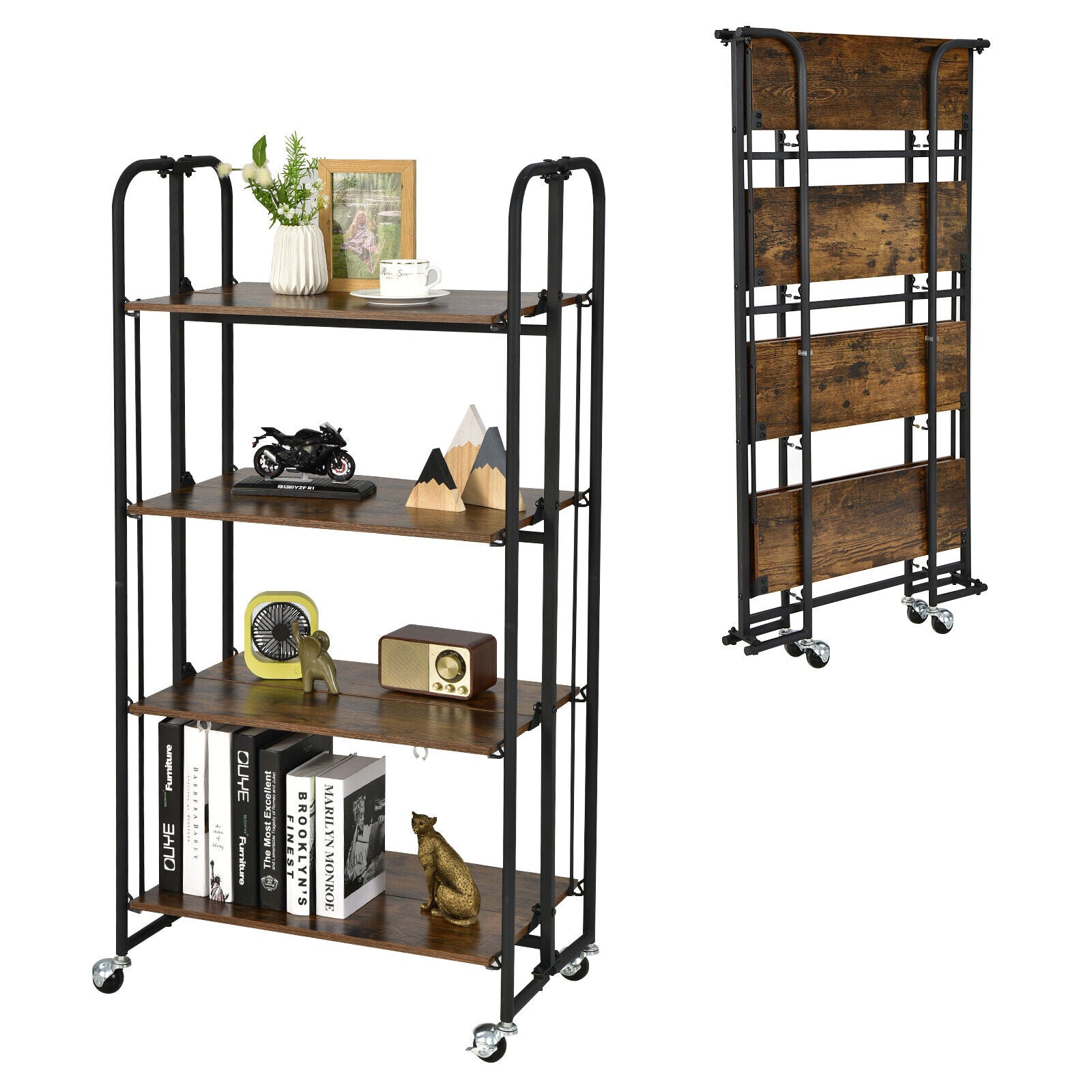 Foldable Rolling Cart, 4-Tier Storage Shelves For Kitchen Kitchen Islands & Carts Options at Gallery Canada