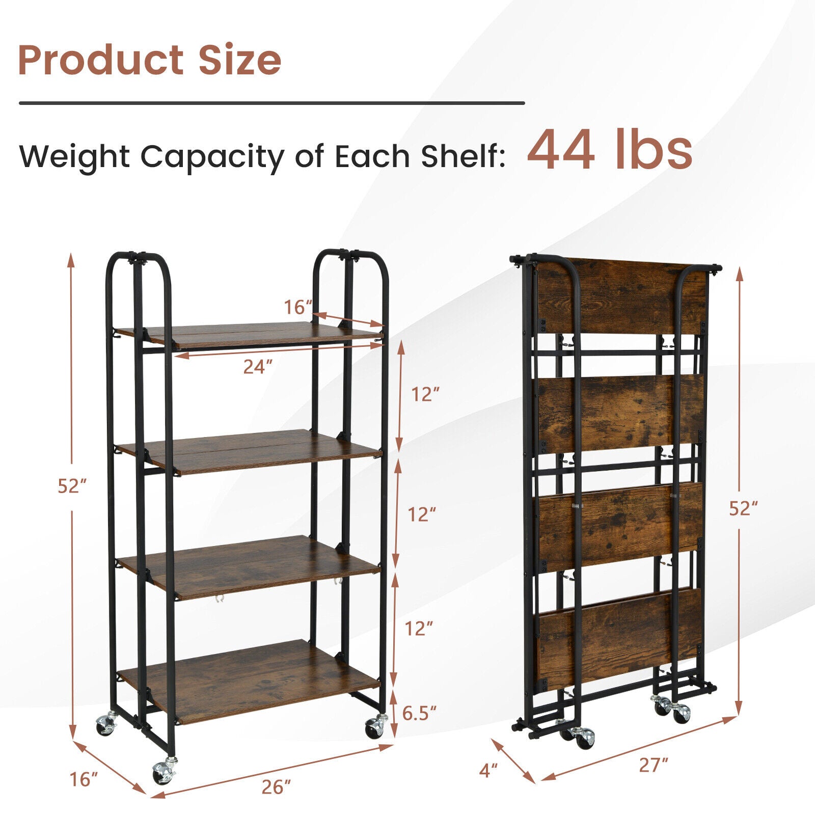 Foldable Rolling Cart, 4-Tier Storage Shelves For Kitchen Kitchen Islands & Carts at Gallery Canada