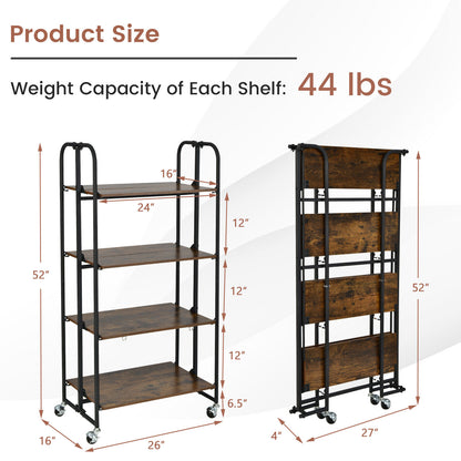 Foldable Rolling Cart, 4-Tier Storage Shelves For Kitchen Kitchen Islands & Carts at Gallery Canada
