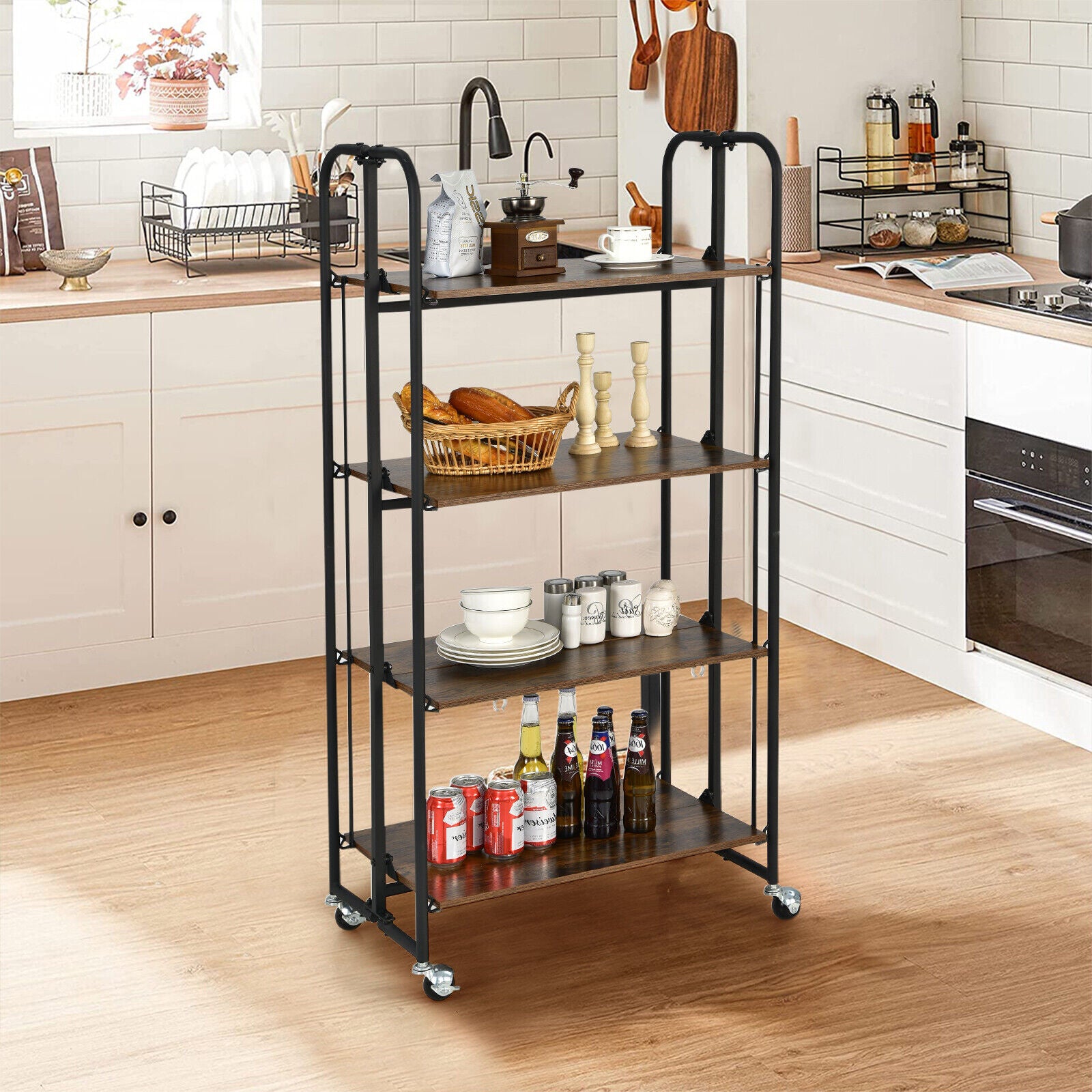 Foldable Rolling Cart, 4-Tier Storage Shelves For Kitchen Kitchen Islands & Carts at Gallery Canada