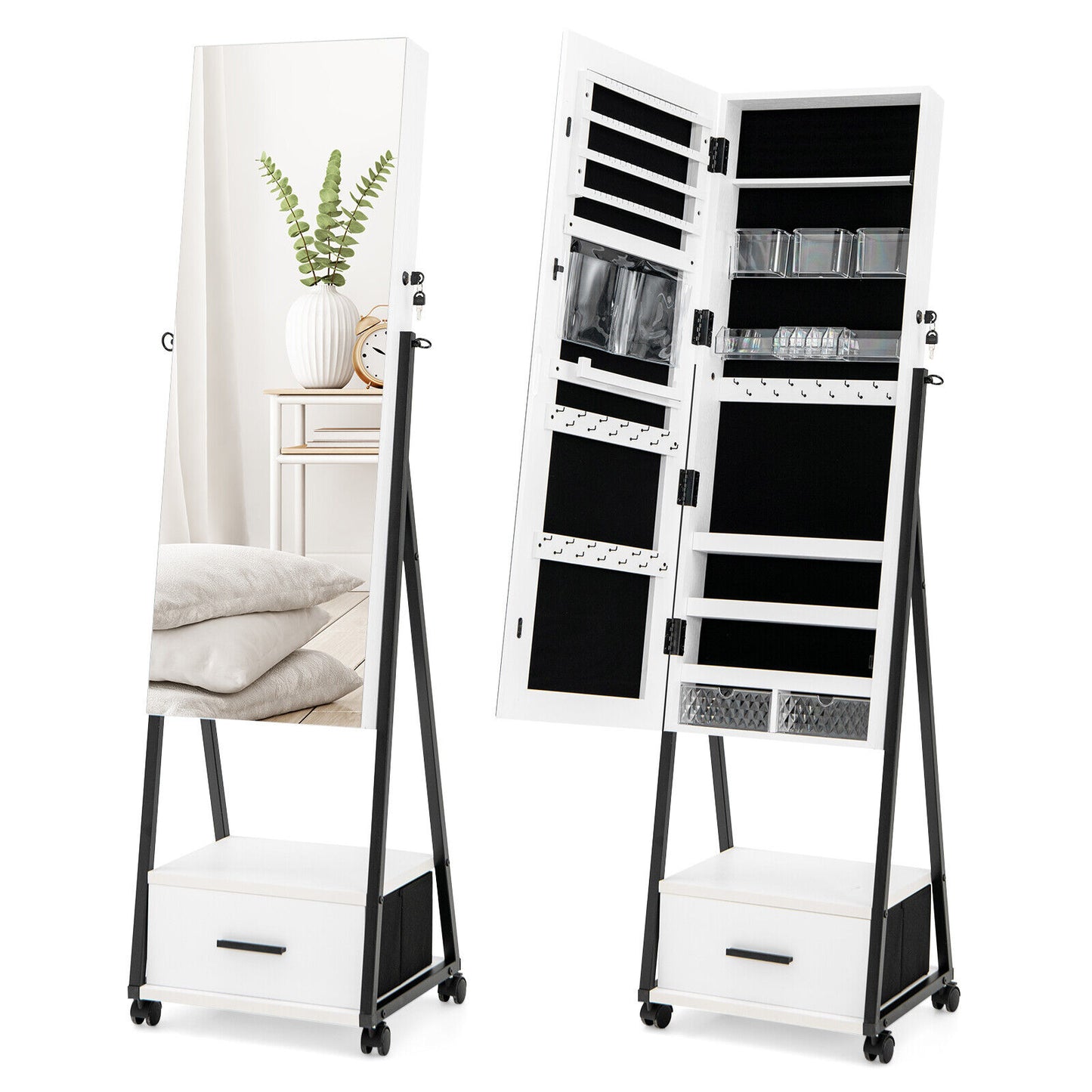 Jewelry Cabinet With Full-Length Mirror, White Jewelry Armoires at Gallery Canada