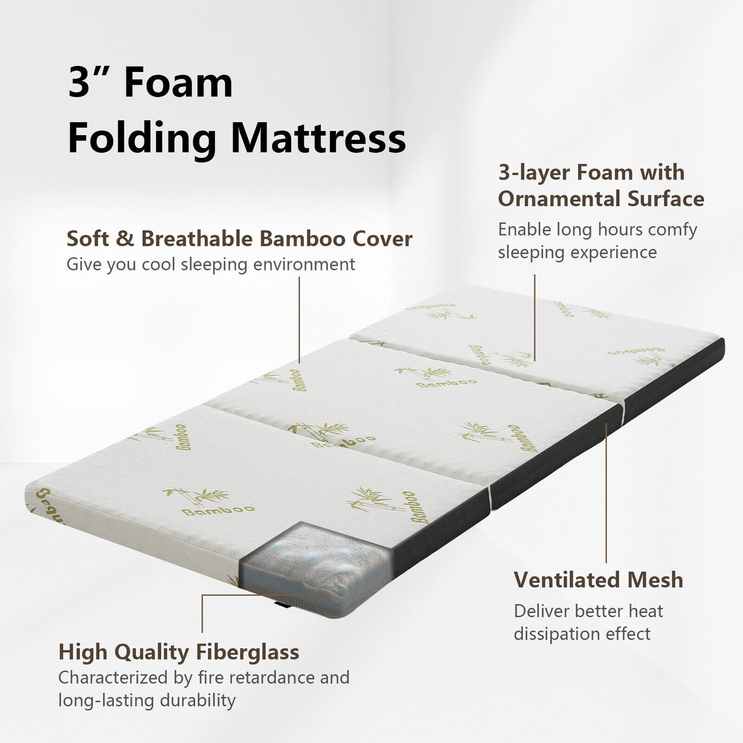 3 Inch Tri-Fold Memory Foam Mattress Topper, Portable With Bag, Small Mattresses at Gallery Canada