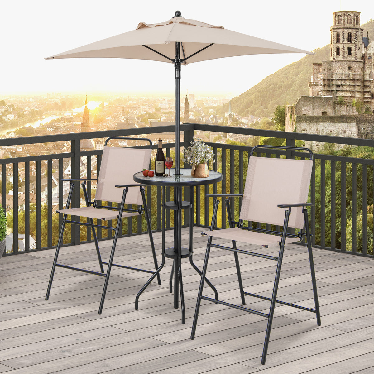 4 Piece Outdoor Bar Set With Umbrella, Beige Patio Bar Furniture at Gallery Canada