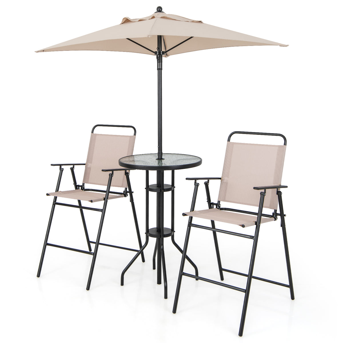4 Piece Outdoor Bar Set With Umbrella, Beige Patio Bar Furniture Beige at Gallery Canada