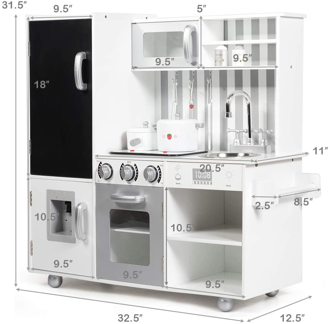 Wooden Pretend Play Kitchen Set With Simulated Sound, White Play Kitchen Sets at Gallery Canada