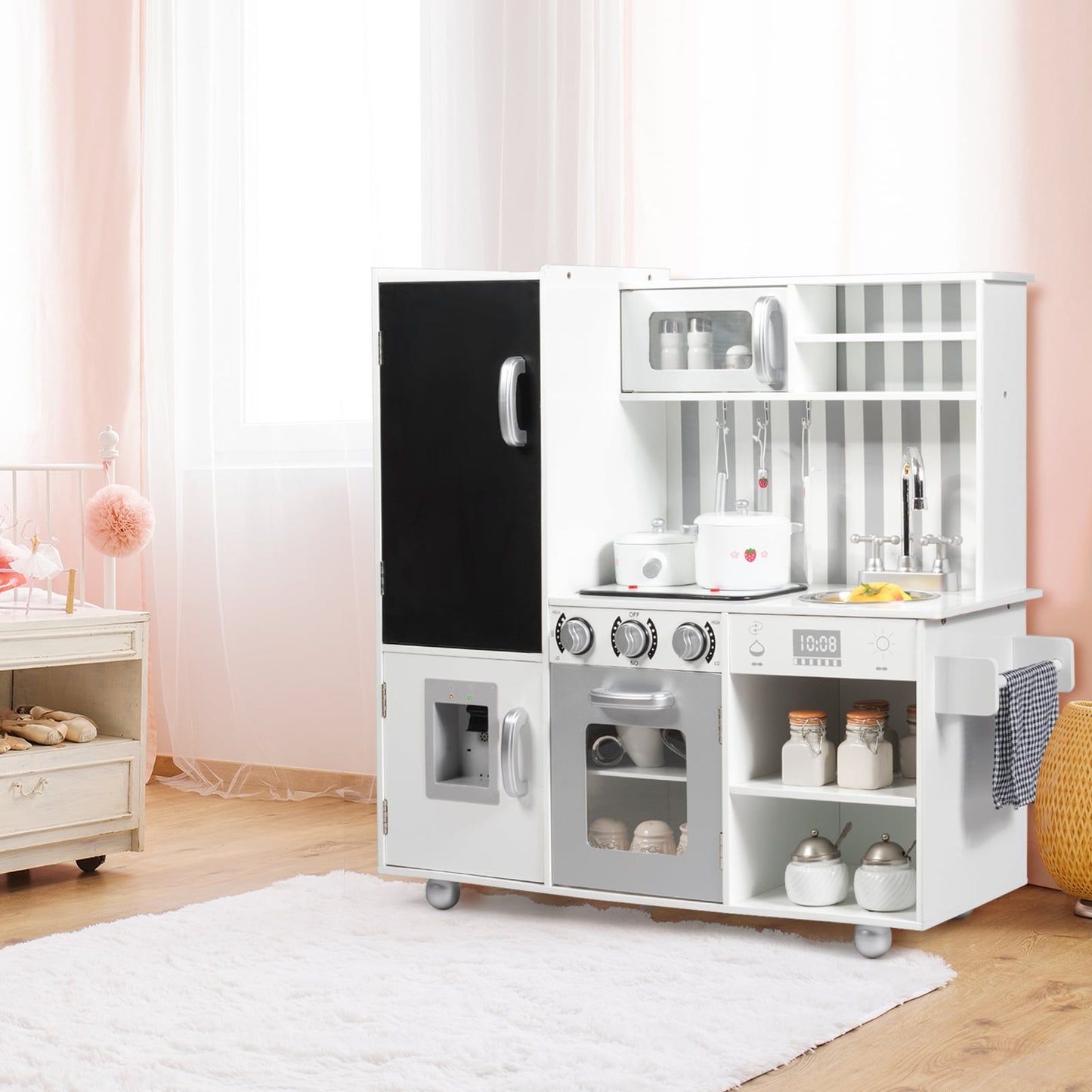 Wooden Pretend Play Kitchen Set With Simulated Sound, White Play Kitchen Sets at Gallery Canada