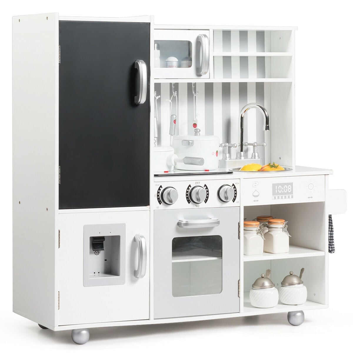 Wooden Pretend Play Kitchen Set With Simulated Sound, White Play Kitchen Sets White at Gallery Canada
