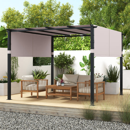 10 x 10 ft Pergola With Retractable Canopy, Gray
