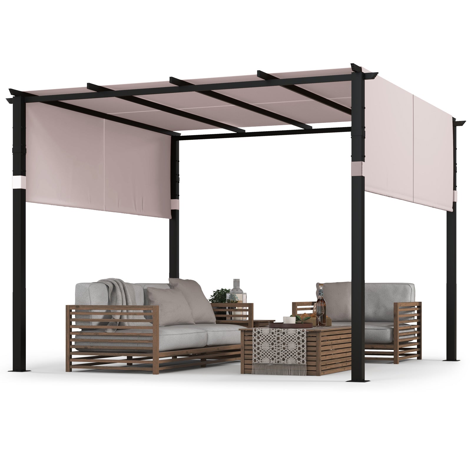 10 x 10 ft Pergola With Retractable Canopy, Gray Gazebos at Gallery Canada