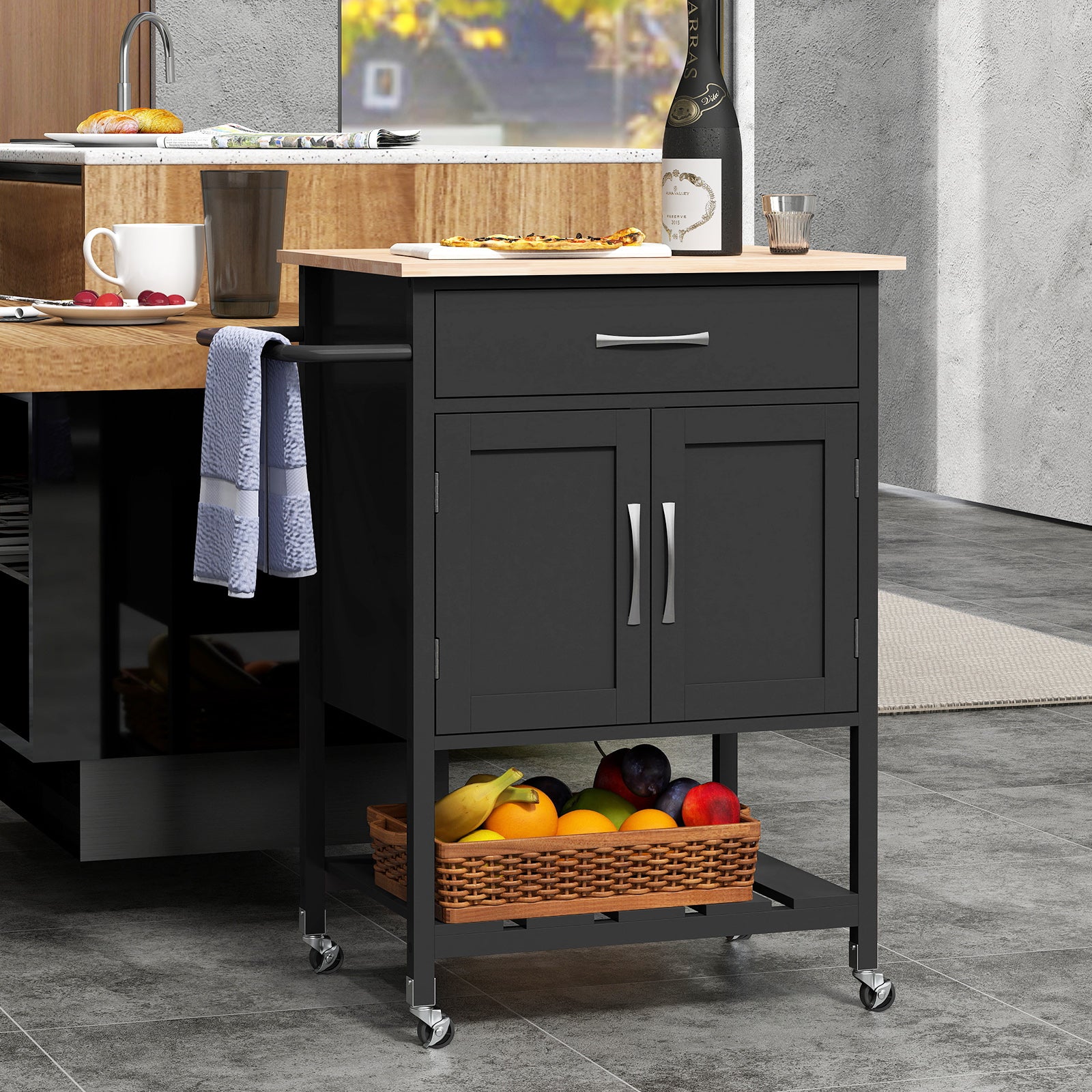 Rolling Kitchen Island Cart With Drawer, Towel Rack, Black Kitchen Islands & Carts at Gallery Canada