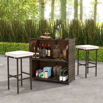 3 Pcs Patio Bar Set, Tempered Glass Tabletop, Brown Outdoor Sectionals at Gallery Canada