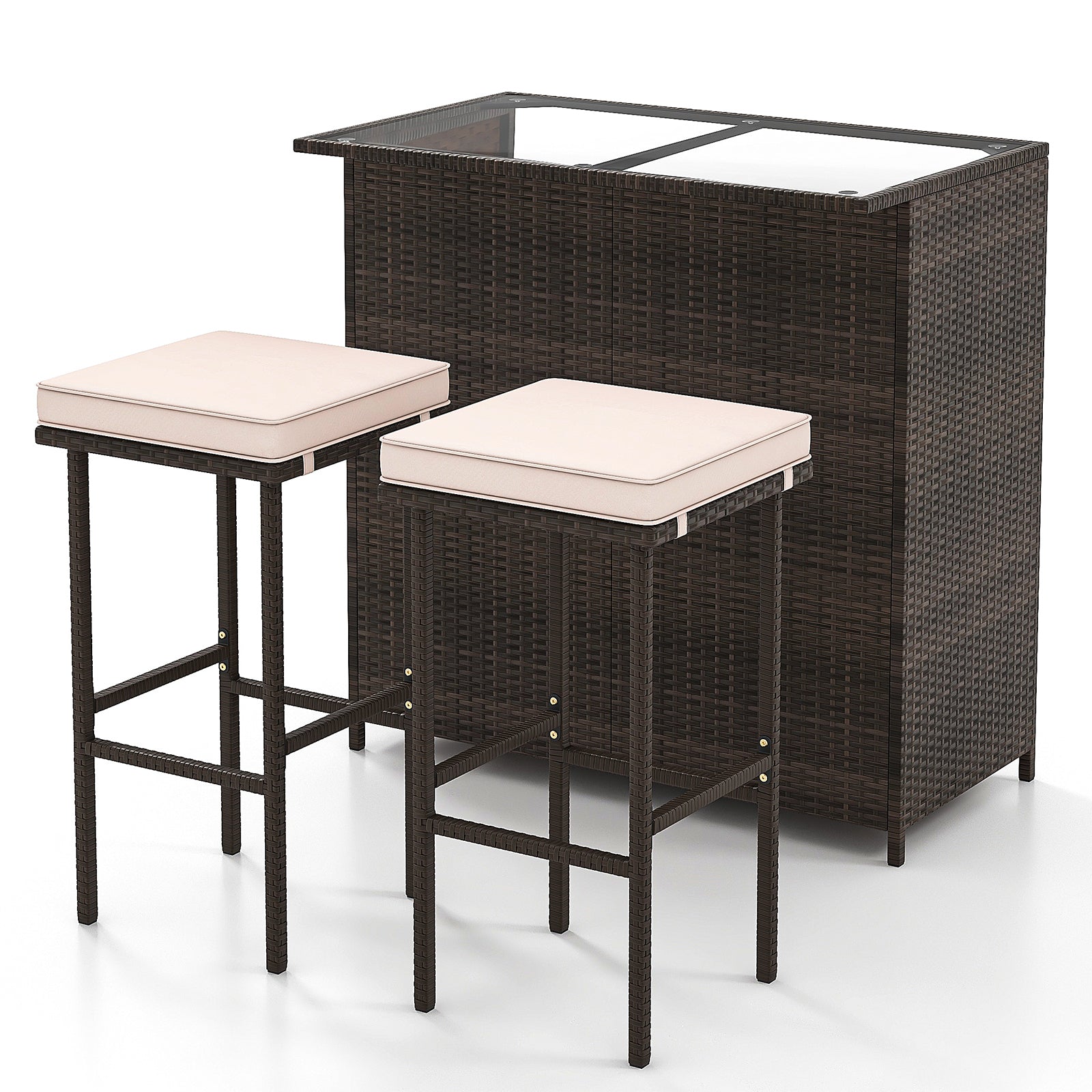 3 Pcs Patio Bar Set, Tempered Glass Tabletop, Brown Outdoor Sectionals at Gallery Canada