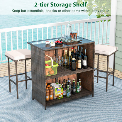 3 Pcs Patio Bar Set, Tempered Glass Tabletop, Brown Outdoor Sectionals at Gallery Canada