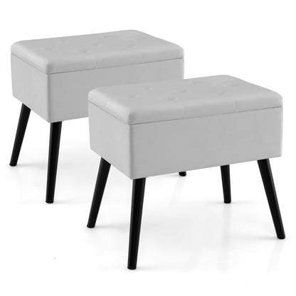 Velvet Storage Ottoman With Solid Wood Legs, Gray Ottomans at Gallery Canada