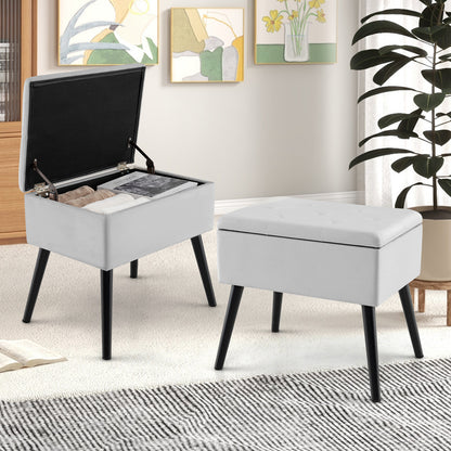 Velvet Storage Ottoman With Solid Wood Legs, Gray Ottomans at Gallery Canada