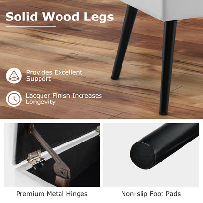 Velvet Storage Ottoman With Solid Wood Legs, Gray Ottomans at Gallery Canada