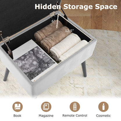 Velvet Storage Ottoman With Solid Wood Legs, Gray Ottomans at Gallery Canada