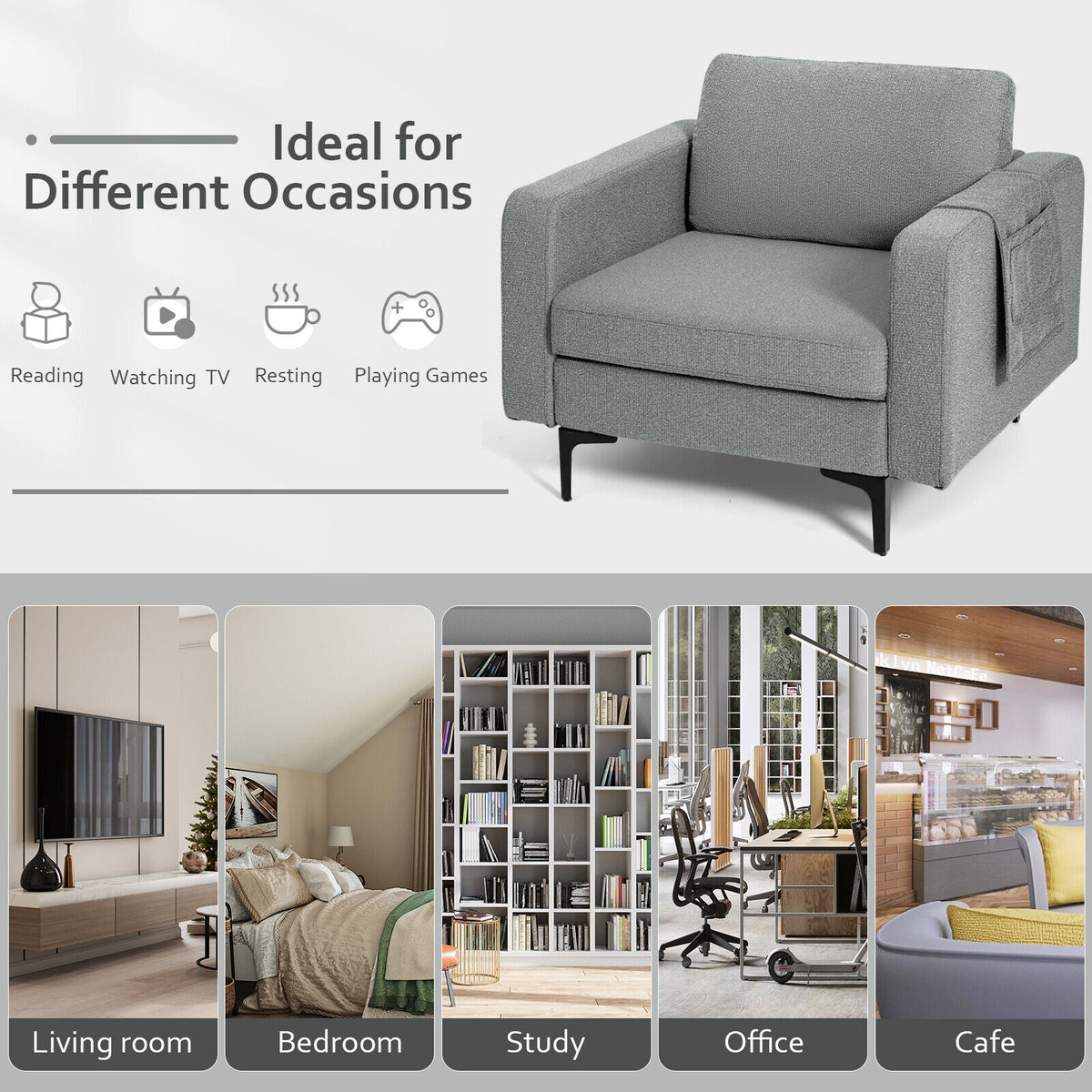 Convertible Sectional Sofa, 1-Seat, With Reversible Ottoman, Gray Accent Chairs at Gallery Canada