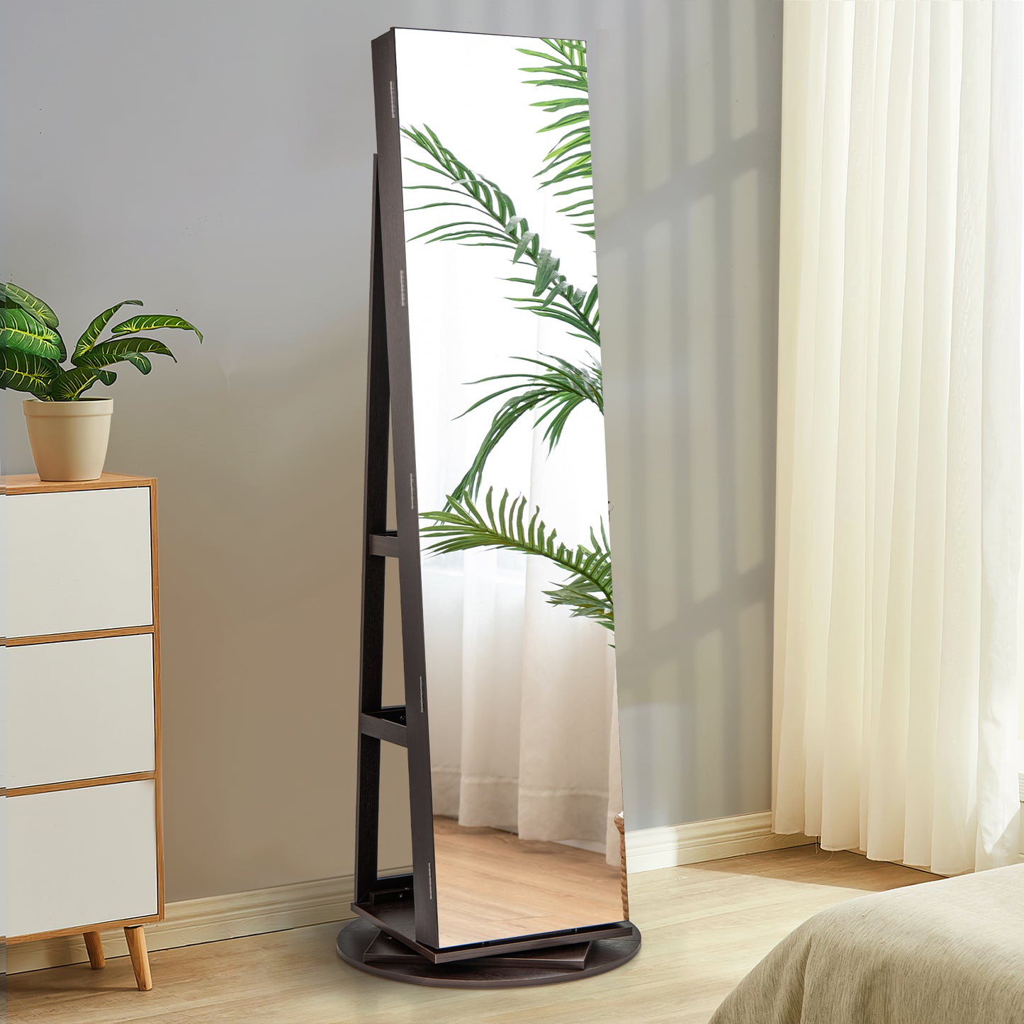 360° Rotating Mirrored Jewelry Cabinet, Espresso
